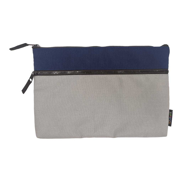 Supply Co Pencil Case 2 Zip Blue Grey 34x23x2.5cm