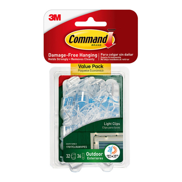 Command Outdoor Light Clips 17017CLRAWVPES Clear, Pack of 32