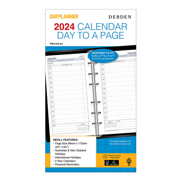 Debden Personal Dayplanner Refill 2024 Day to Page