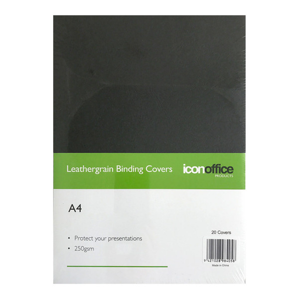 Icon Binding Covers A4 Black 250gsm, Pack of 20