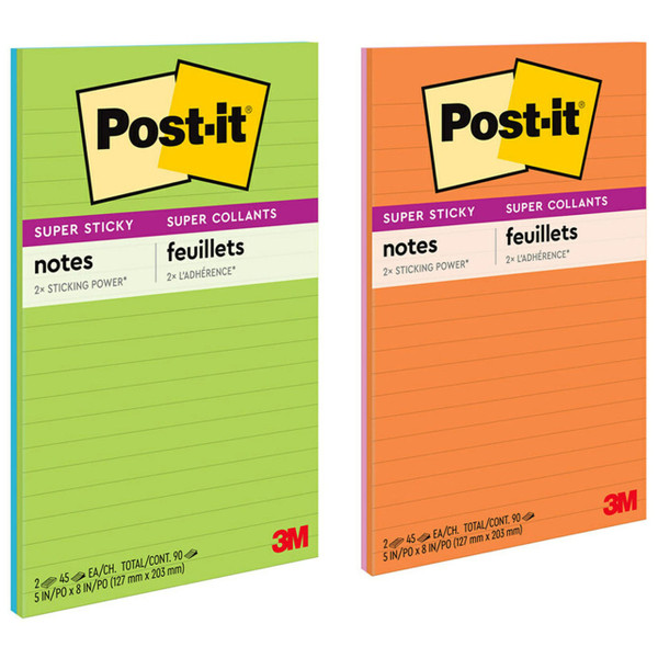 Post-it Super Sticky Lined Notes 5845-SS 127x203mm Energy (Rio), Pack of 2