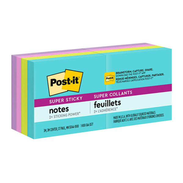 Post-it Super Sticky Notes 622-8SSMIA 48x48mm Supernova (Miami), Pack of 8