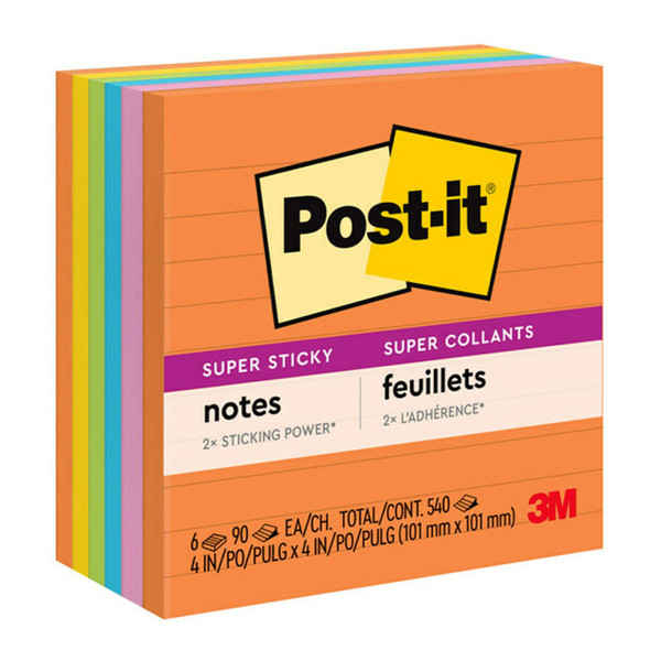 Post-it Super Sticky Lined Notes 675-6SSUC 101x101mm Energy (Rio), Pack of 6