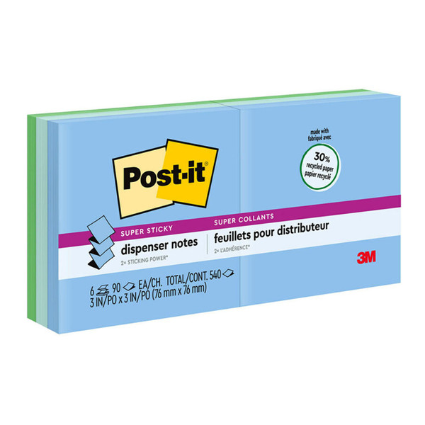 Post-it Rec Super Sticky Pop Up Notes R330-6SST 76x76mm Oasis (Bora), Pack of 6