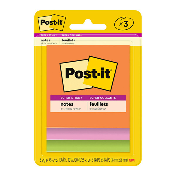 Post-it Super Sticky Notes 3321-SSAU 76x76mm Energy (Rio), Pack of 3