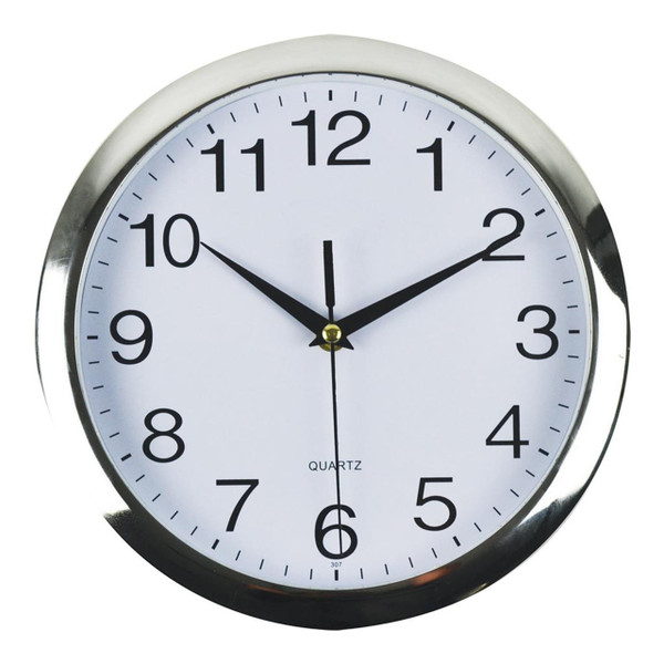 Italplast Quartz Wall Clock 26cm White, Chrome Trim