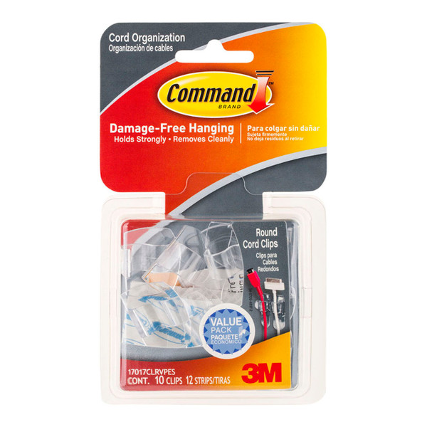 Command Cord Clips 17017CLR-VP Clear Value, Pack of 10