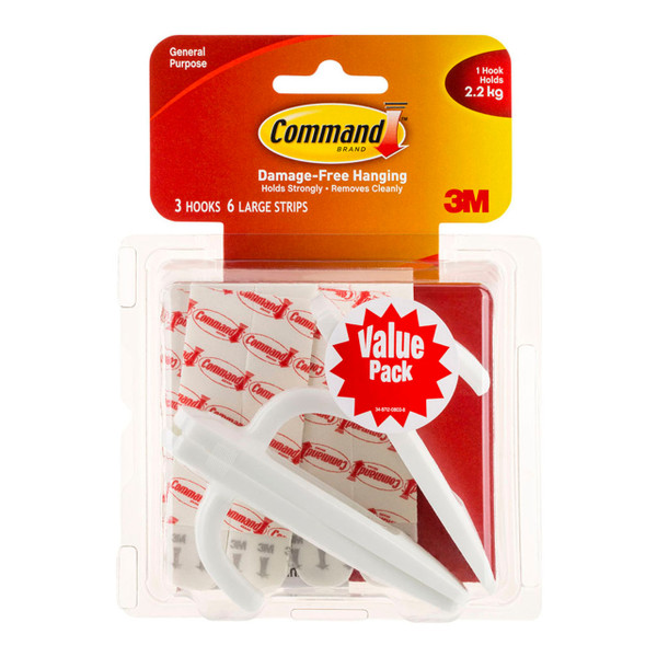 Command Hook 17003-3 Large White, Pack of 3
