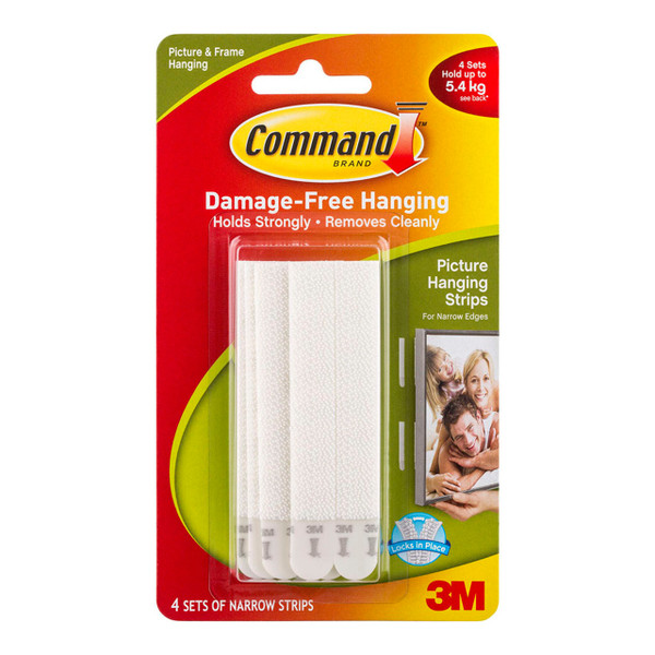 Command Picture Hanging Strips 17207 Narrow White, Pack of 4 Sets