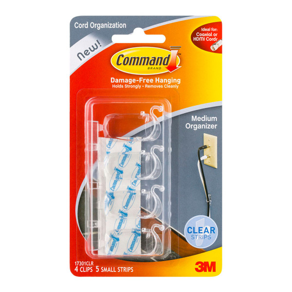 Command Cord Organisers 17301CLR Medium Clear, Pack of 4