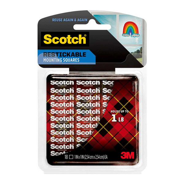 Scotch Restickable Mounting Tabs R100 25x25mm, Pack of 18