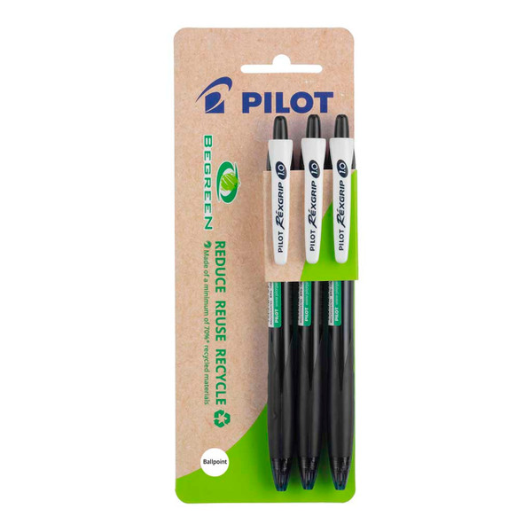 Pilot BeGreen Rexgrip Ballpoint Medium Black, Pack of 3 HS