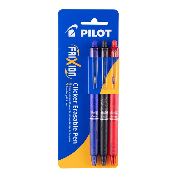 Pilot Frixion Clicker Erasable Fine Assorted, Pack of 3 HS