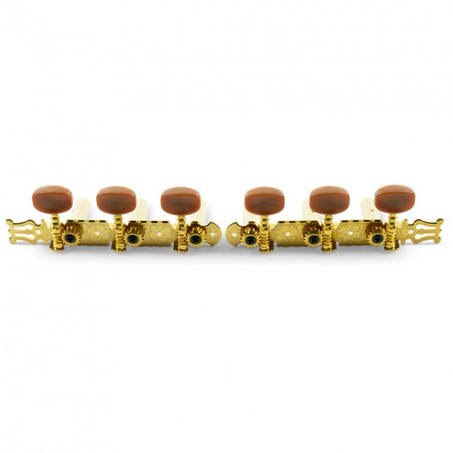 WD® 3-On-A-Plate Classical Tuning Machines Gold With Shell Buttons WD® 3-On-A-Plate Classical Tuning Machines Gold With Shell Buttons