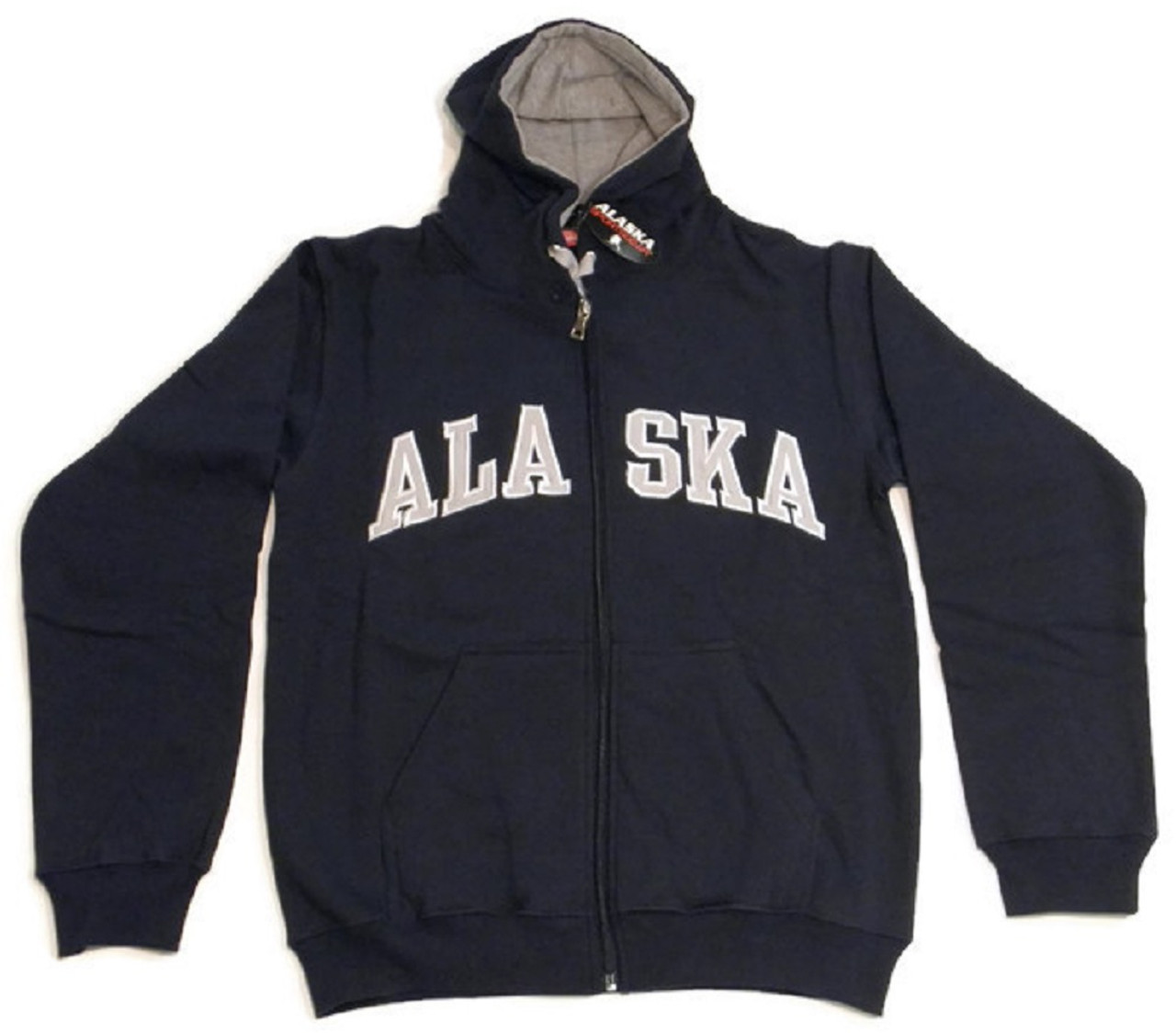 Fleece Lined Navy Zippered Sweatshirt ALASKA Applique Adult Sizes - Alaska  Wild Country