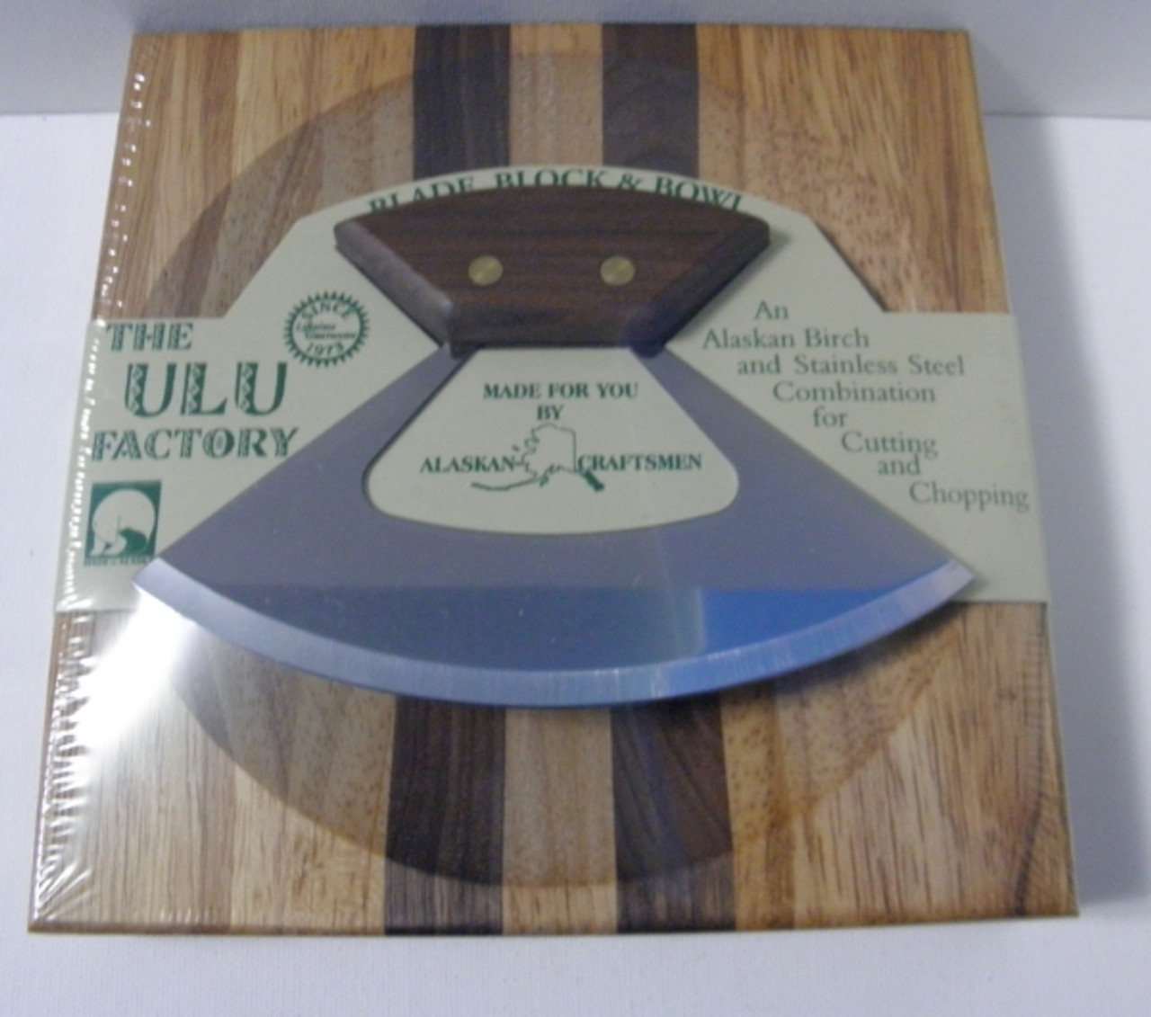 The Ulu Factory Ulu Knife With Large Wooden Chopping Bowl