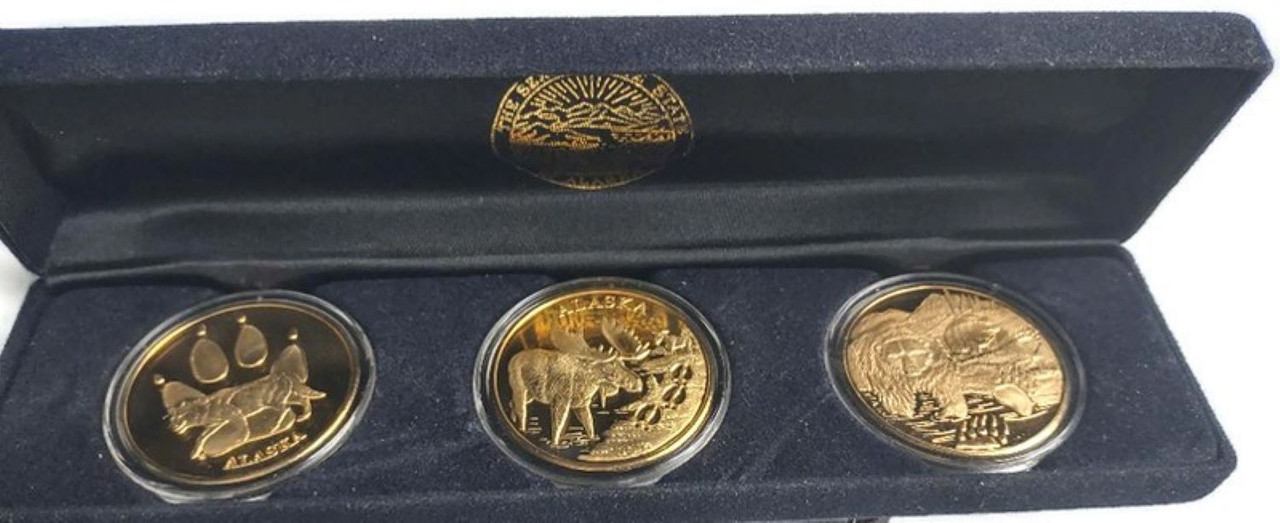 Alaska Mint Triple Medallion Proof set, Moose, Bear and Wolf