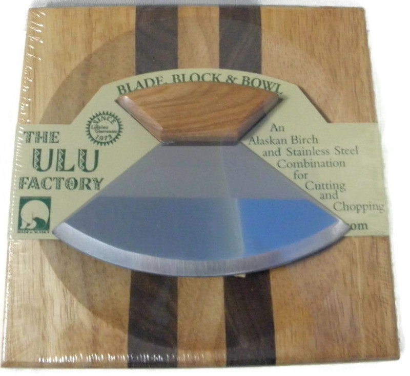 8 Inch Block with Deep Dish Chopping Bowl and Moose Etched Handled Ulu