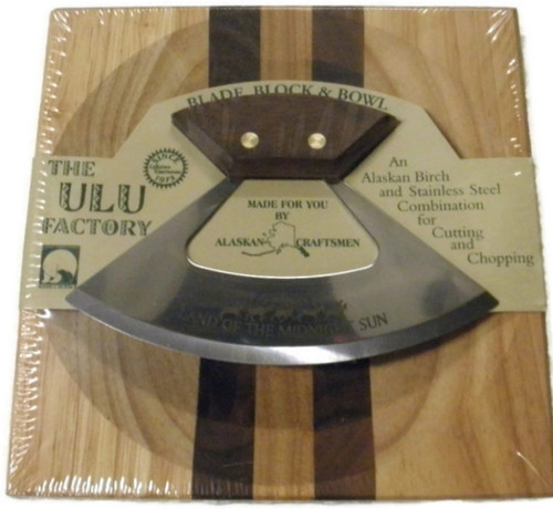 Ulu Knife/Bowl Set Walnut Handle 6" Etched Blade