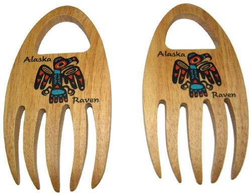 Salad and Pasta Server Set Abstract Native Raven Design Made in USA