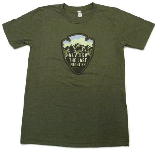 Alaska Last Frontier Arrowhead Adult Tee Shirt Army Green Made in the USA