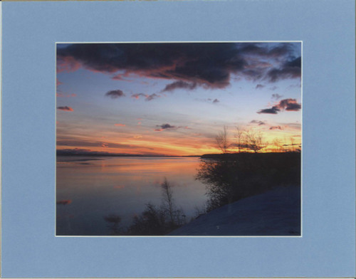 Orange Ocean Sunset By Alaskan Photographer Gan Welland With Blue Matting