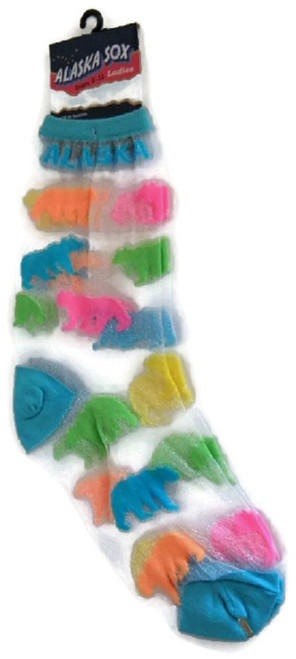 Alaska Colorful Bears Sheer Nylon Socks Ladies Size 8 to 11
