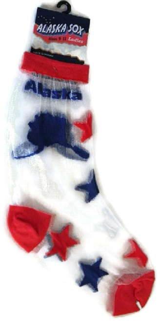 Alaska Map and Stars Sheer Nylon Socks Ladies Size 8 to 11