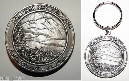 Alaska Fur Rondy Collectable Mountain Scene Set Belt Buckle and Key Chain 1998