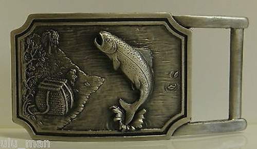 Trout fishing Pewter Belt Buckle