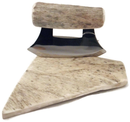 Hand Made Moose Antler Ulu Knife with Antler Stand (M10)