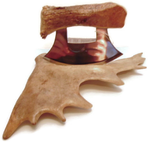 Hand Made Moose Antler Ulu Knife with Antler Pan Stand (M-12)