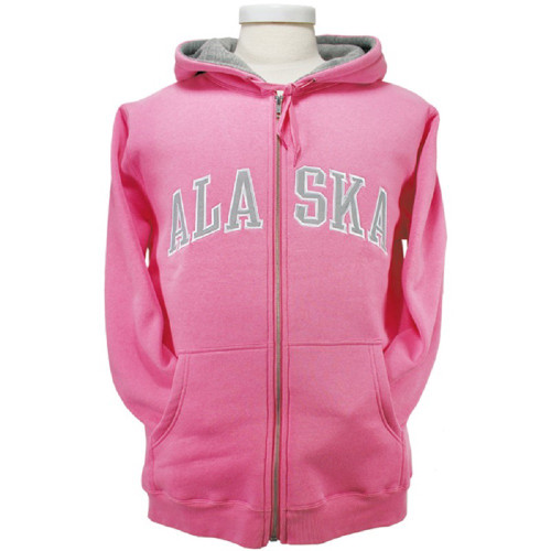 Fleece Lined Pink Zippered Sweatshirt ALASKA Applique Adult (small)