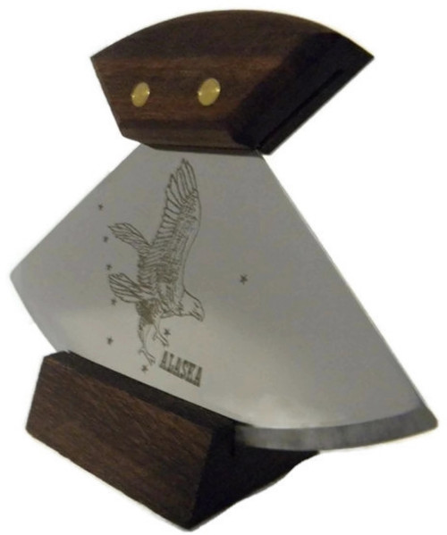 Alaska Ulu Knife Walnut Handle Eagle Etched 6" Blade