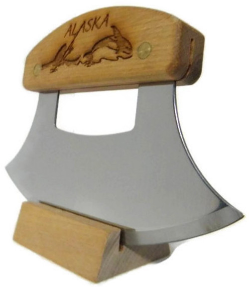 Ulu Knife Whaling Etched Birch Handle 6.25" Blade