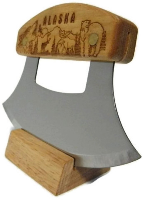 Ulu Knife Wildlife Etched Birch Handle 6.25" Blade