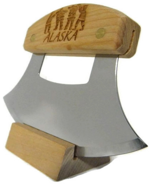 Ulu Knife Stone Images Etched Birch Handle 6.25" Blade