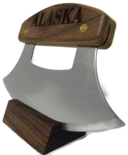 Inupiat Ulu Knife Alaska Etched Walnut Handle 6.25" Blade