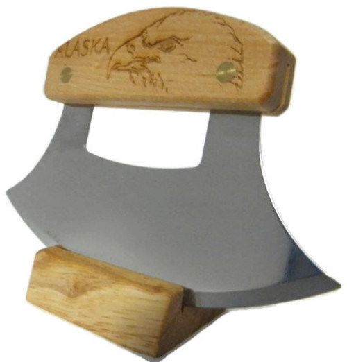 Inupiat Ulu Knife Eagle Etched Birch Handle 6.25" Blade