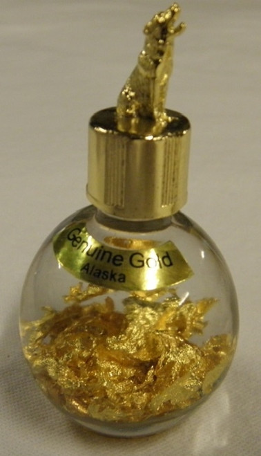 Alaska 24k Gold Flakes (In 1 Oz. Miner's Assay Bottle) with Howling Wolf Top (set of 2) Alaska 24k Gold Flakes (In 1 Oz. Miner's Assay Bottle) with Howling Wolf Top (set of 2)