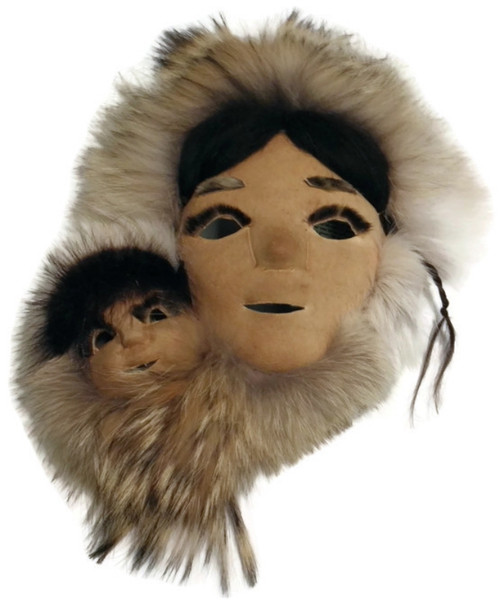 Alaska Native Handmade Inupiat Mask Mother and Papoose by Charlene Killbear 13” by 14”