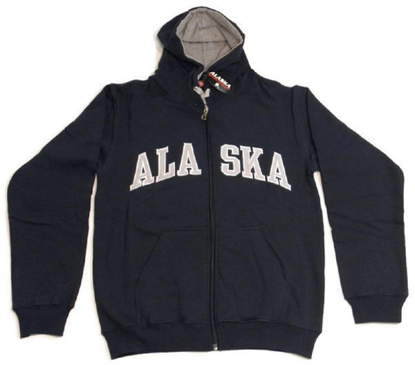 Fleece Lined Navy Zippered Jacket ALASKA Applique Adult (Small)