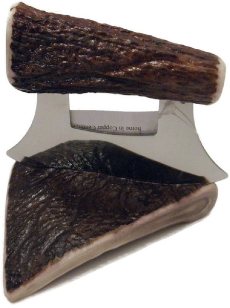 Hand Made Moose Antler Ulu Knife with Antler Stand (M11)