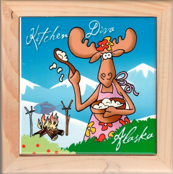 Alaska Kitchen Diva Wood Framed Ceramic Trivet