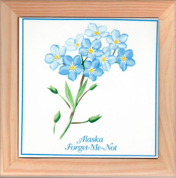 Alaska Forget-Me-Not Wood Framed Ceramic Trivet