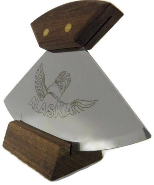 Alaska Ulu Knife Walnut Handle Totem Etched 6" Blade