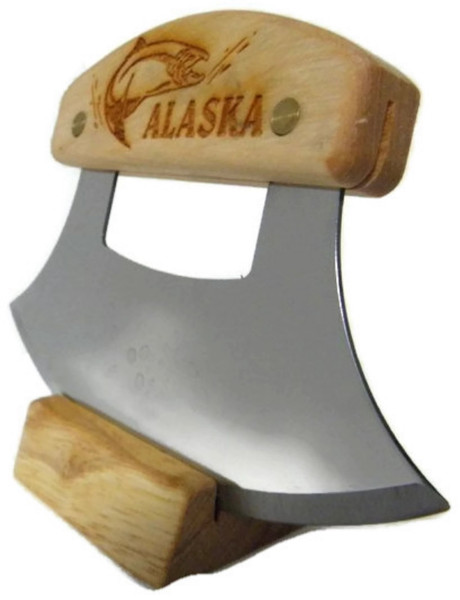 Inupiat Ulu Knife Salmon Etched Birch Handle 6.25" Blade