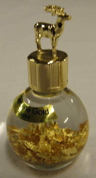 Alaska 24k Gold Flakes (In 1 Oz. Miner's Assay Bottle) with Caribou Top