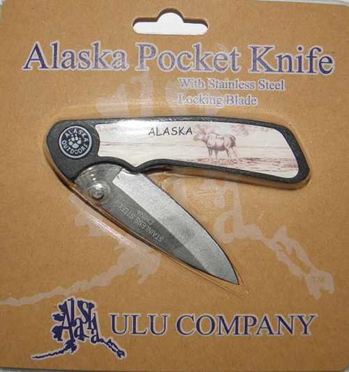 Alaskan Pocket Knife with Bull Moose Lazer Etched Handle Alaska Wild