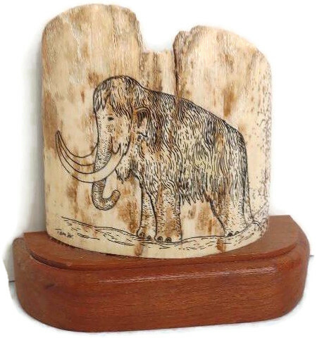 Mammoth Tusk Ink Drawing of a woolly Mammoth Signed by Artist